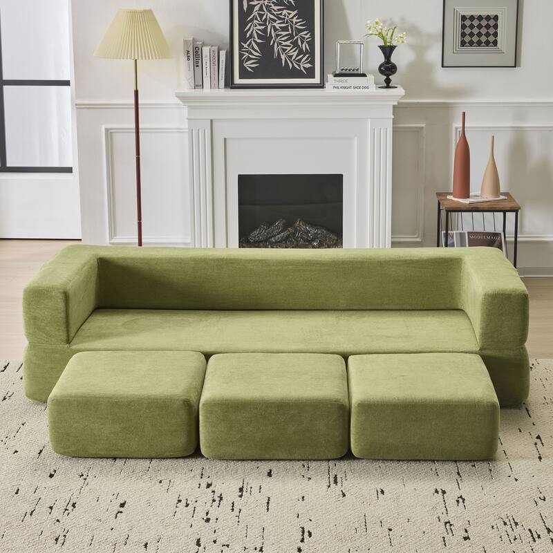 79.14" Chenille 3-Seater Sofa, Foldable Play Mat and Removable Cover