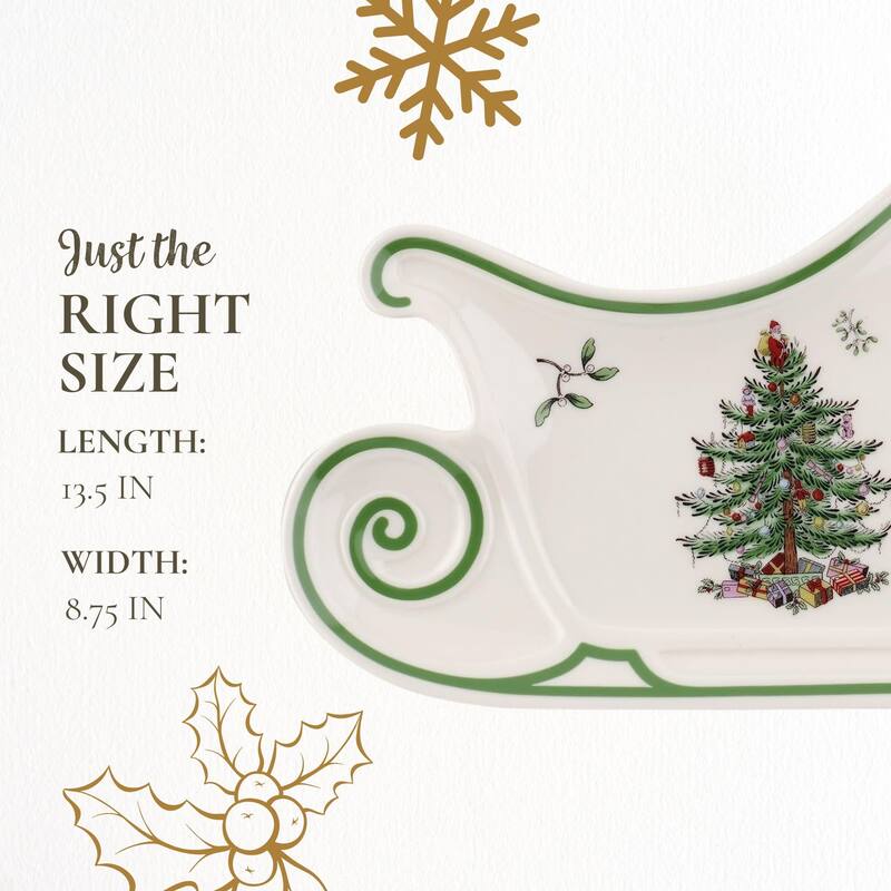 Spode Christmas Tree Embossed Sleigh Platter - 13.5" L x 8.75" W