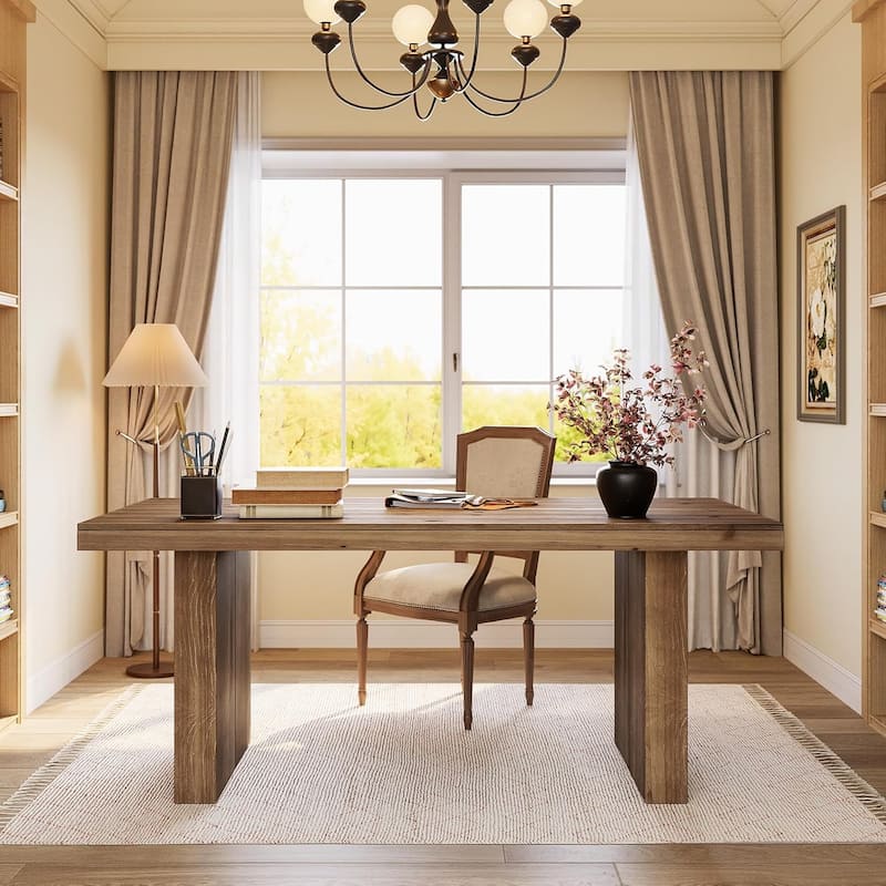 63" Solid Wood Home Office Desk, Farmhouse Large Executive Computer Desk