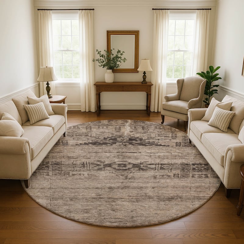 Premium Washable Super Soft Vintage Traditional Mayfield Rug - Brown - 8' x 8'