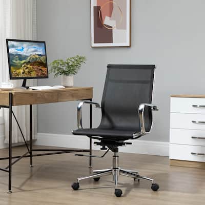 Vinsetto Swivel Office Desk Chair, Mesh PC Computer Chair with Adjustable Height and Armrests, Black - 22"W x 23.25"D x 39"-43"H