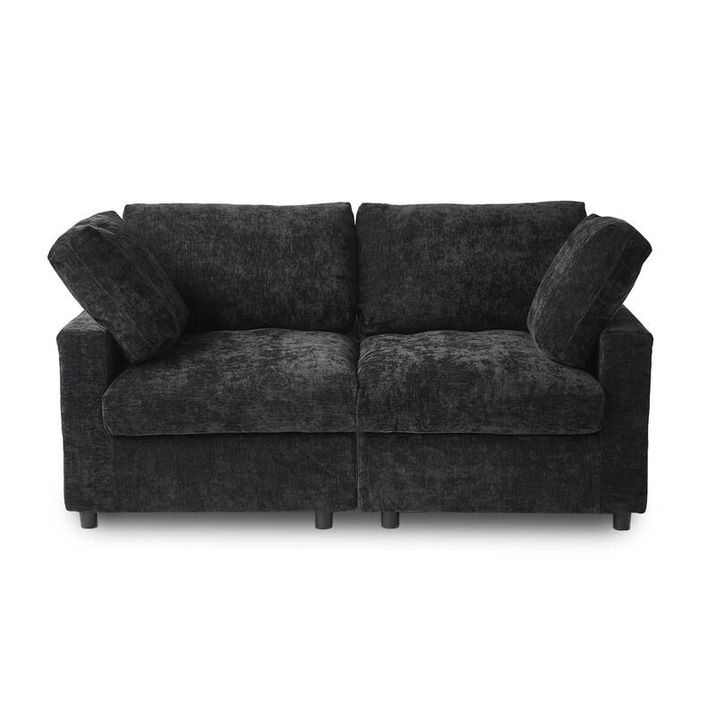 Modern Loveseat Couch with Ottoman Chenille Modular Sectional Sofa Removable Cover, Spring Cushions, Solid Wood Frame