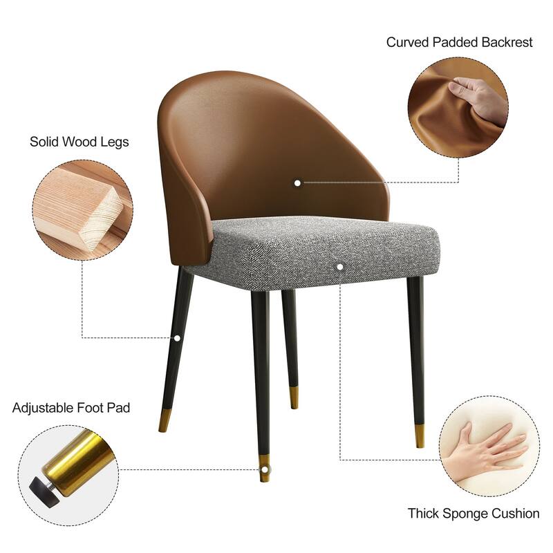 Modern Faux Leather and Fabric Upholstered Back Armchair Dining Chair Or Side Chair (Set of 4)