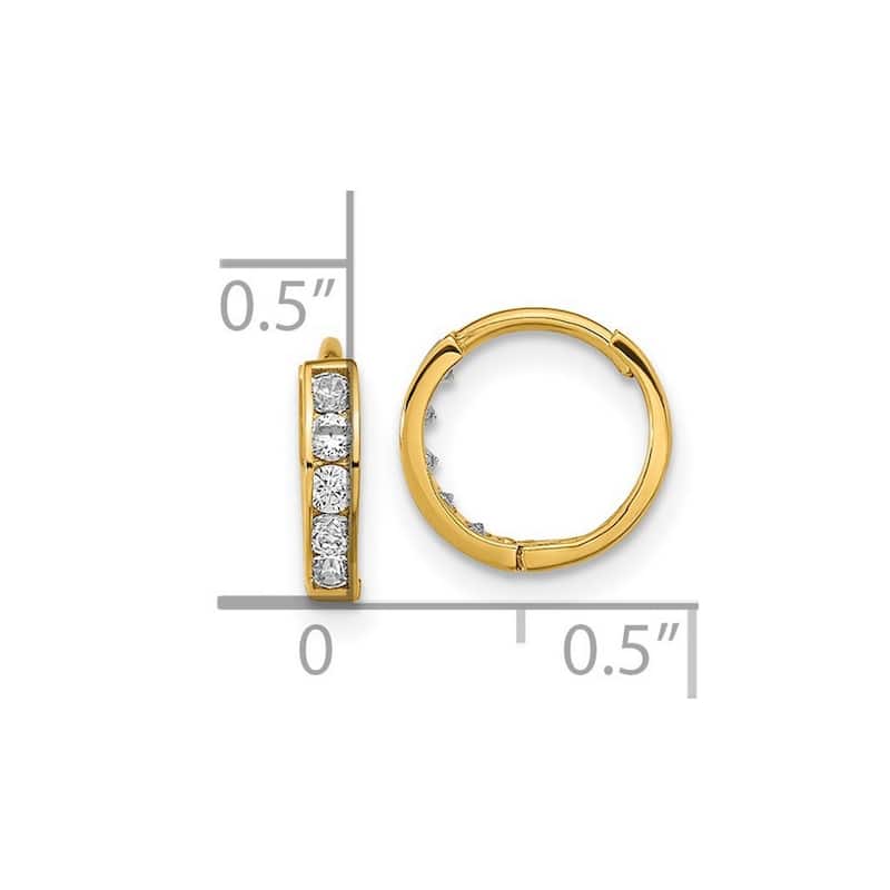 Curata 14k Yellow Gold Polished 3x11mm Cubic Zirconia Hoop Earrings for girls