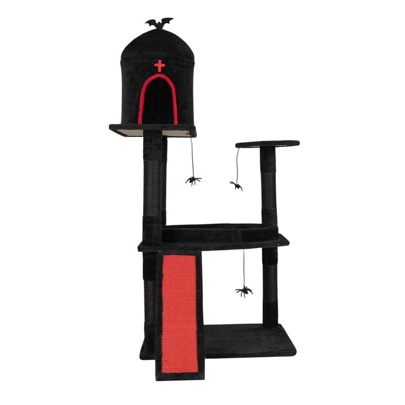 53" Gothic Cat Tree with Coffin Bed, Condo, Scratching Posts & Toys - 31.5 x 32.3 x 53.5 In