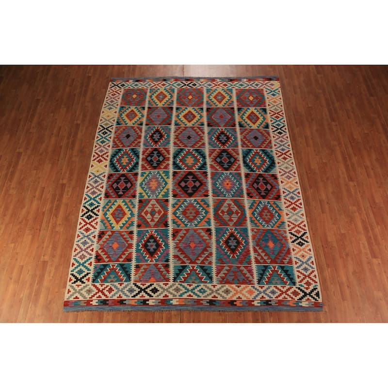 Southwestern / Geometric Kilim Oriental Area Rug Flatweave Wool Carpet - 8'7"x 11'5"