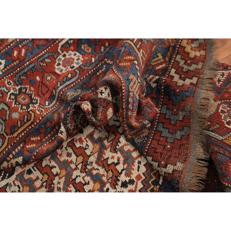 Hand Knotted Oriental 100% Wool Carpet Traditional Tribal Navy Blue & Blues Qashqai Area Rug - 8' 10'' X 4' 10''