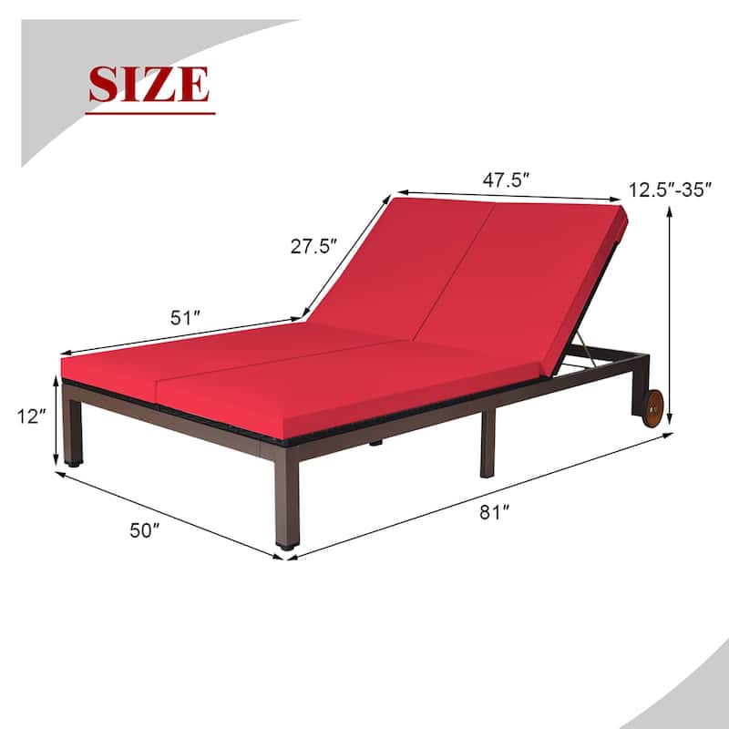 Costway 2-Person Patio Rattan Lounge chair Chaise Recliner Adjustable - See Details