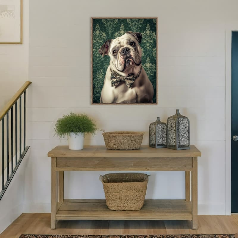 The Gentleman Bulldog by Mowzu Framed Canvas Wall Art