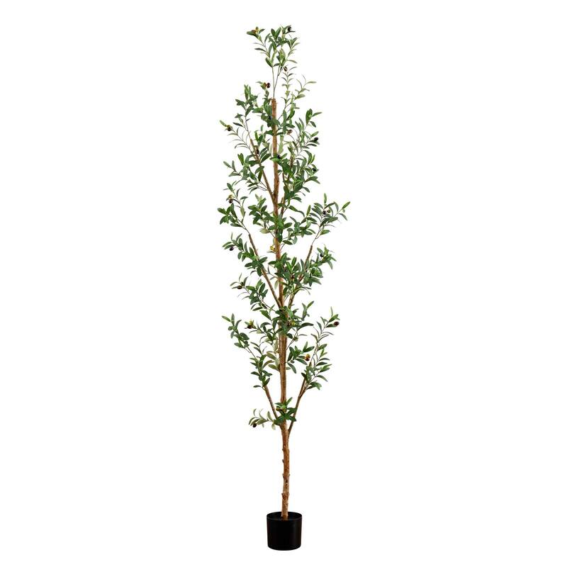 8' Artificial Olive Tree with Natural Trunk - Green