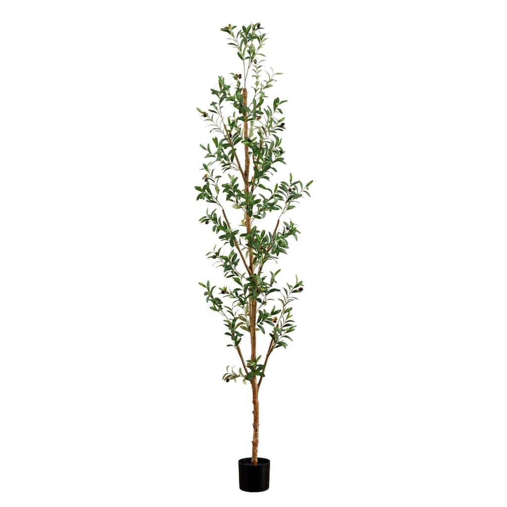 8' Artificial Olive Tree with Natural Trunk - Green
