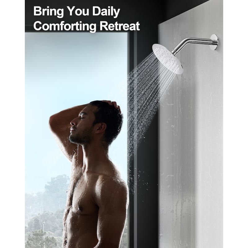 GRANDJOY Dual Heads Shower System 10" and 6" Wall Mount Rainfall Round Shower Faucet Handheld Shower Spray with Slide Bar