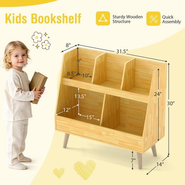 Costway 5-Cube Kids Bookshelf and Toy Organizer Wooden Storage - See Details