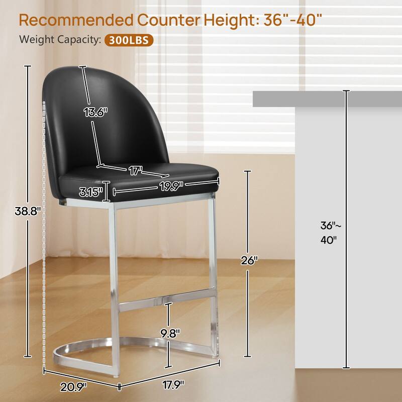 26" Upholstered Counter Stool/ Bar Stools with Metal Legs - 38.8"H x 17.9"W x 20.9"D