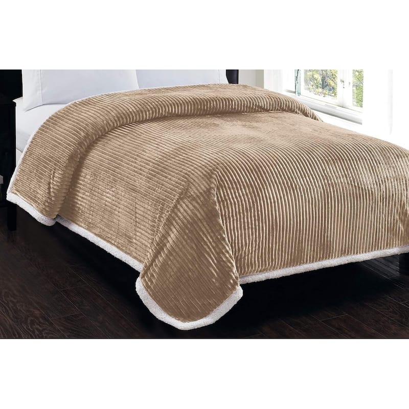 Ultra Lush King Size Reversible Sherpa Corduroy Blanket (108" x 90") - Taupe