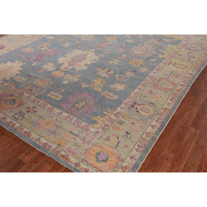 Hand Knotted Oriental 100% Wool Carpet Transitional All-Over Navy Blue & Blues Oushak Area Rug - 10' 2'' X 8' 5''
