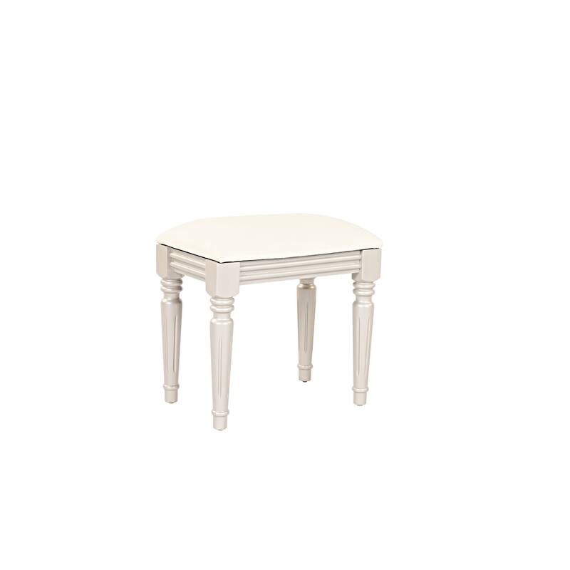 Vanity Desk with Adjustable Round Mirror, Wooden Dressing Table Set, Makeup Vanity Table with 4 Drawers & Cushioned Stool