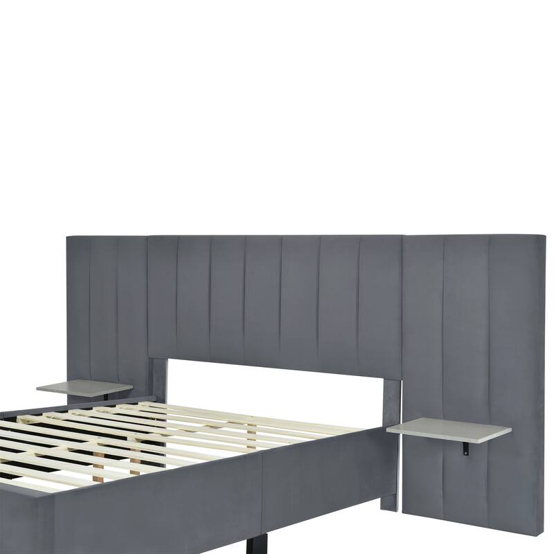 Upholstered Platform Bed with Big Headboard