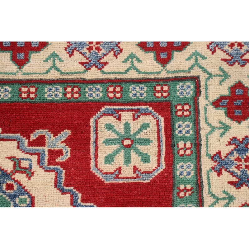 Red Kazak Area Rug Handmade Traditional Wool Carpet - 3'11" x 5'9"