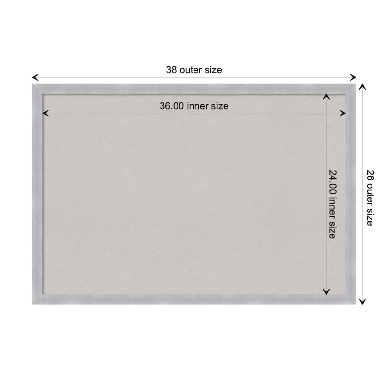 Grace Narrow Framed Grey Corkboard Bulletin Board - Grace Brushed Nickel Narrow - Board Size 36x24