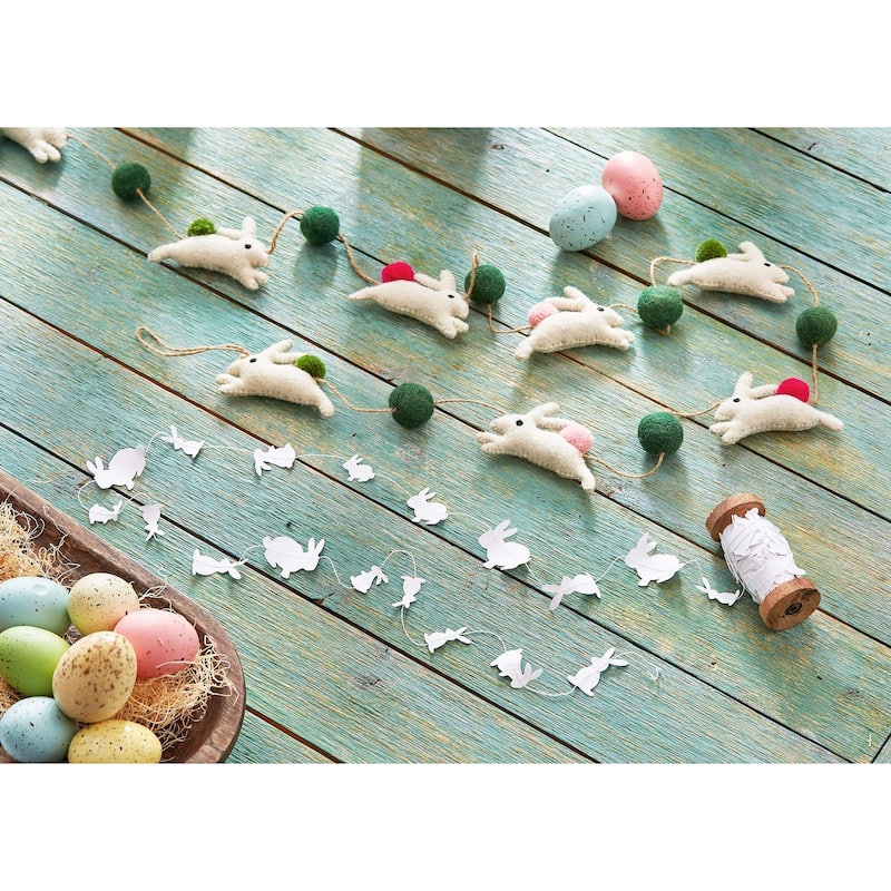 Bunnies Paper Garland on Wood Spool Decorative Wall Banner for Spring and Summer Holiday Decor 3.5 in H x 1.5 in L x 1.5 in W