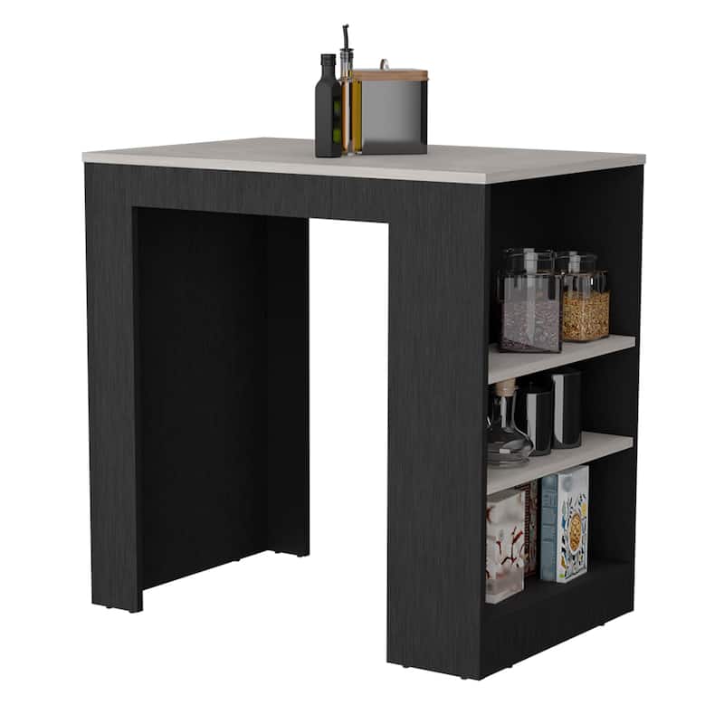 Modern Kitchen Island with 3 Shelves, 36" Height, White/Wengue/Ibiza Marble Top