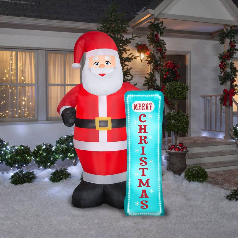Gemmy Christmas Inflatable Santa with Sign, 7 ft Tall