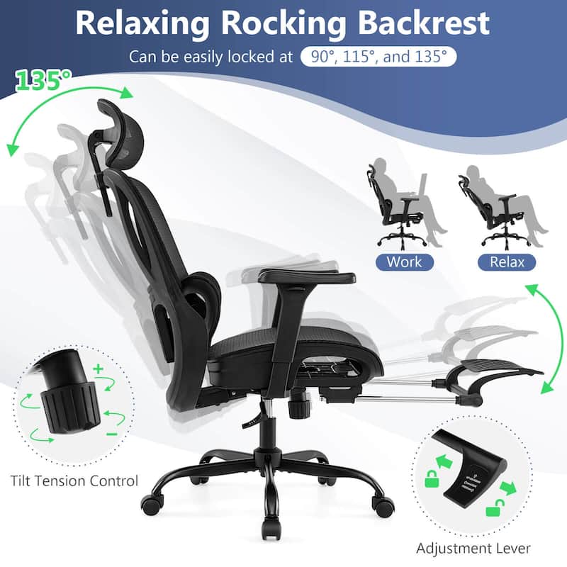 Costway Ergonomic Office Chair with Rotating Headrest & Adjustable - See Details