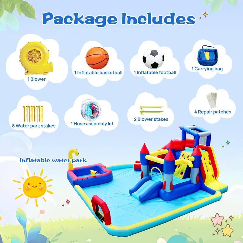 Inflatable Water Park with Slide and Blower,Outdoor Bounce House Splash Pool, ETL Certified Blower Included,Backyard Water Slide