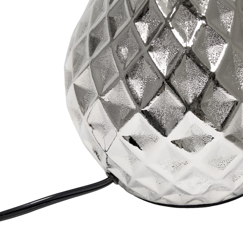 20.47" Metallic Silver Ceramic Table Lamp with Push Pin Switch and Fabric Shade 60W Max Light Fixture