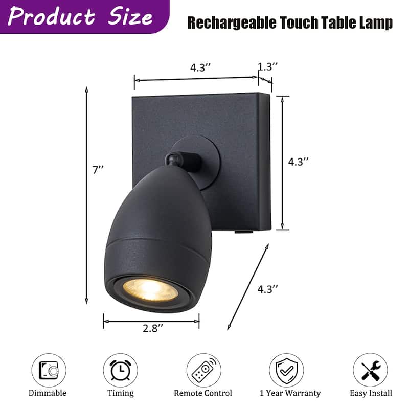 CraftHome Black Cordless Wall Sconce LED Spotlight with Touch & Remote Control, Adjustable and Stepless Dimmable Accent Light