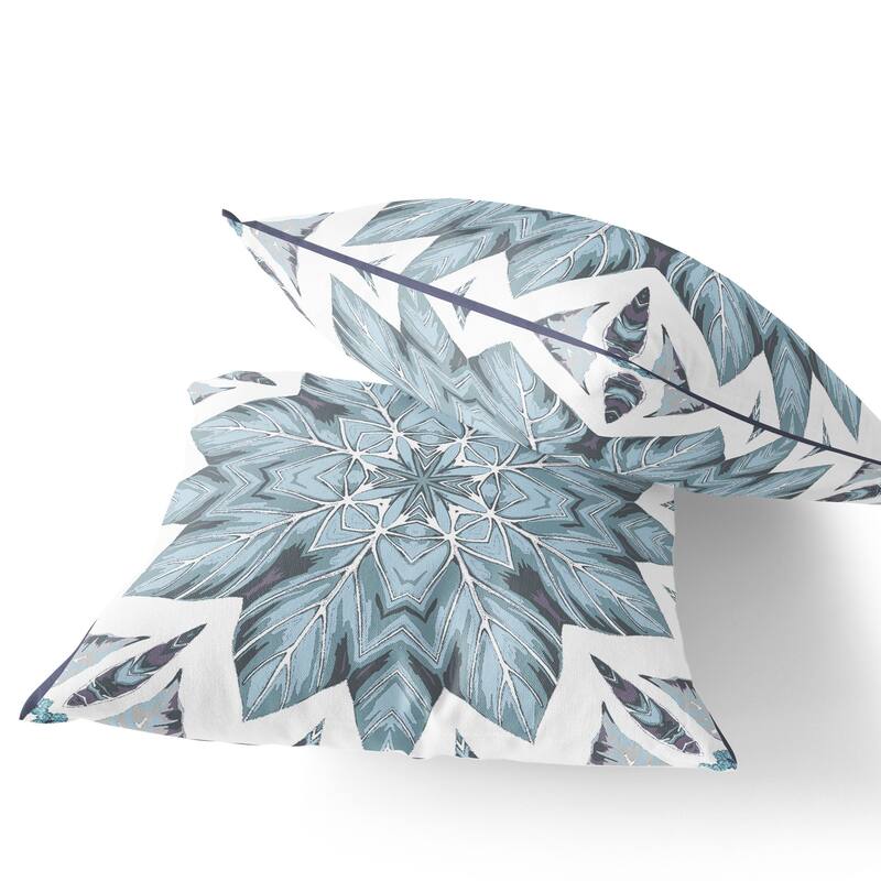 HomeRoots Set of Two 16" X 16" Blue and White Blown Seam Eclectic Indoor Outdoor Throw Pillow - 16.00' X '16.00' X '5.00