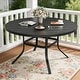 preview thumbnail 2 of 3, 53Inch Round Outdoor Dining Table for 6, Patio Black Steel Slat Table with 1.57" Umbrella Hole