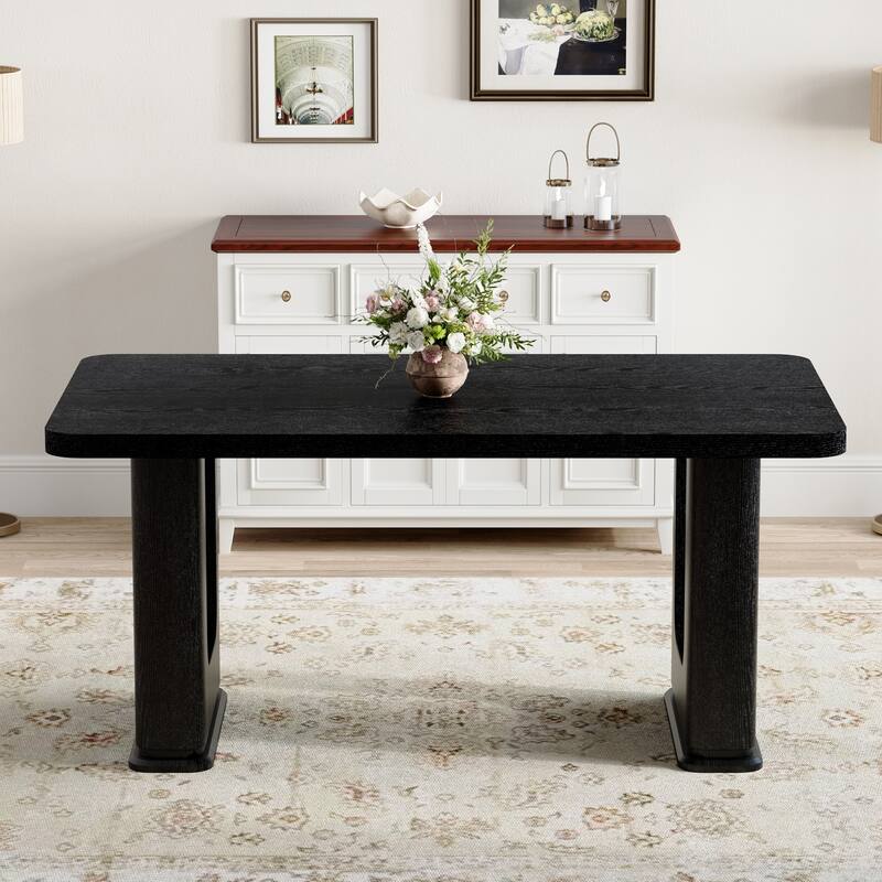 64.5 x 35.4 Inch Stylish Black Wood Color Textured Dining Table, Perfectly Blending Simplicity And Transparency - Black,Gray