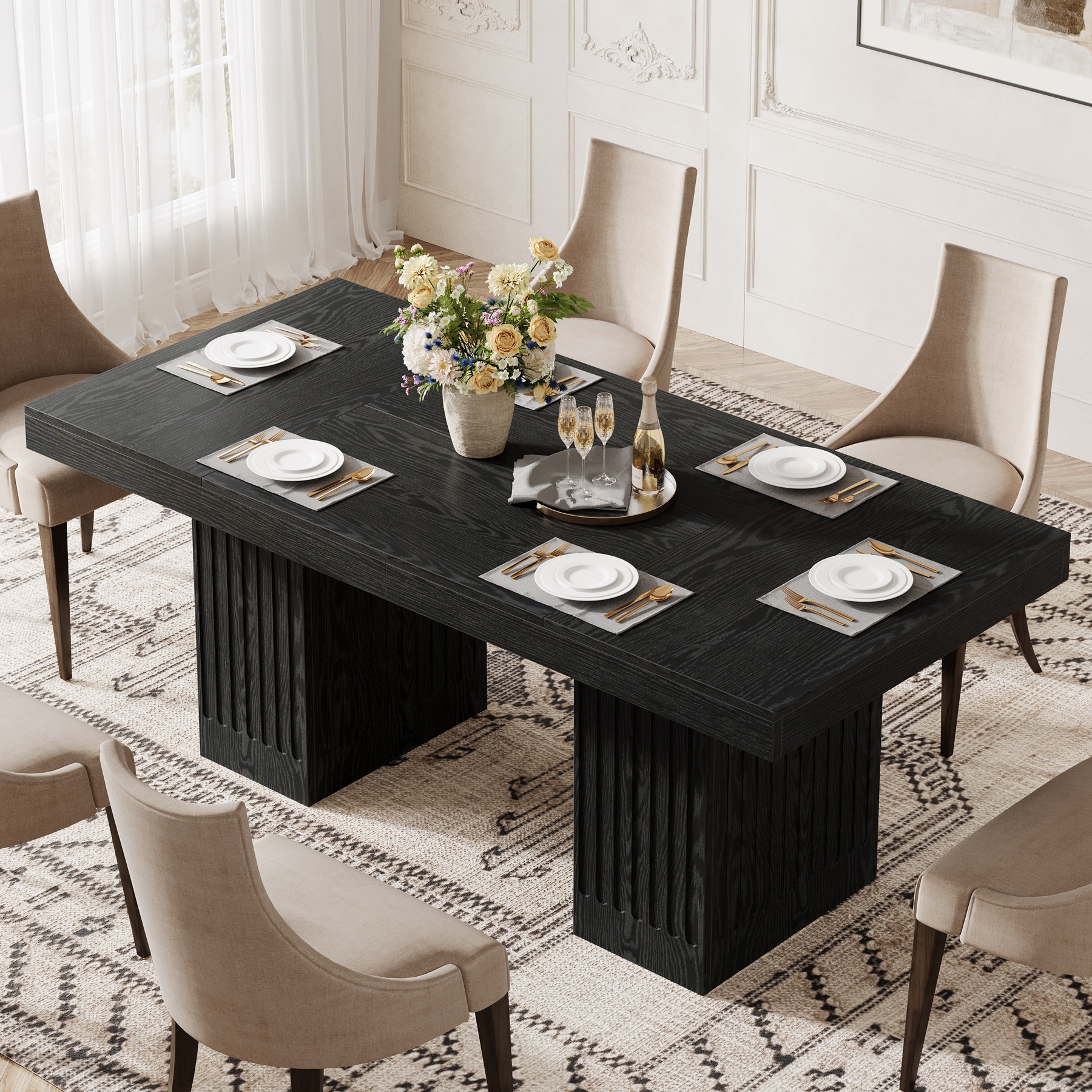 63 Inch Modern Black Dining Table for Kitchen, Dining Room - 62.99" L x 31.5" W x 30.71" H