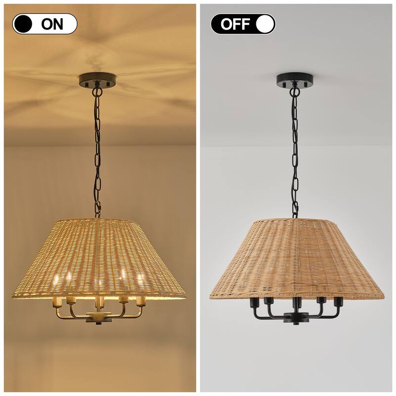 Starsky 5-Light Handwoven Natural Rattan Drum Chandelier