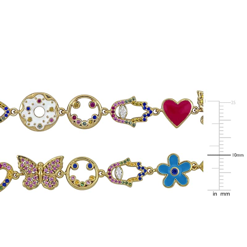 Miadora 2ct TGW 1.95ct TGW Multi-Gem Charm Neck & Bolo Bracelet Set Yellow Silver