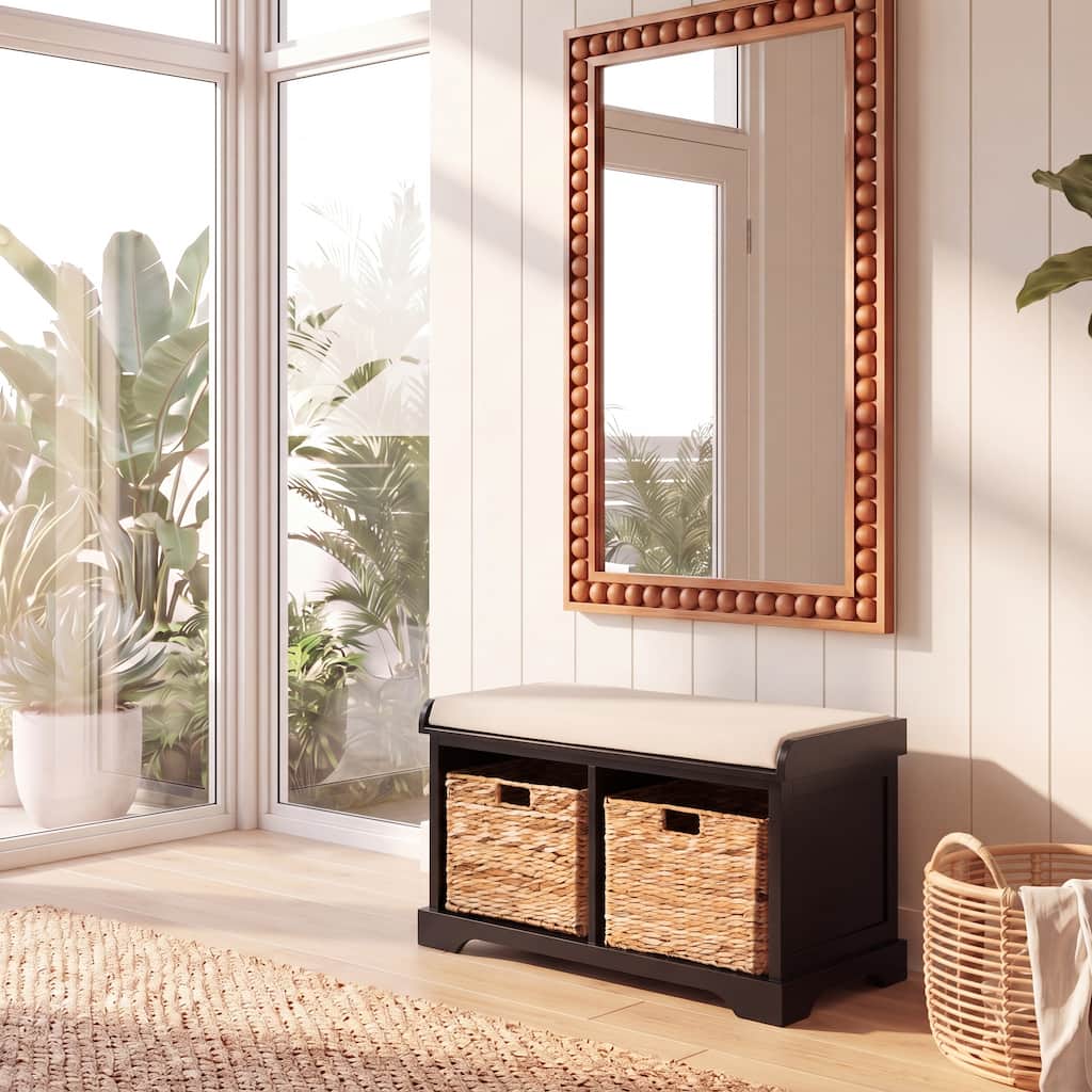 SAFAVIEH Euphemia Brown Woven Storage Basket Bench - 33.5" x 16.1" x 19.9" - 34"W x 16"D x 20"H