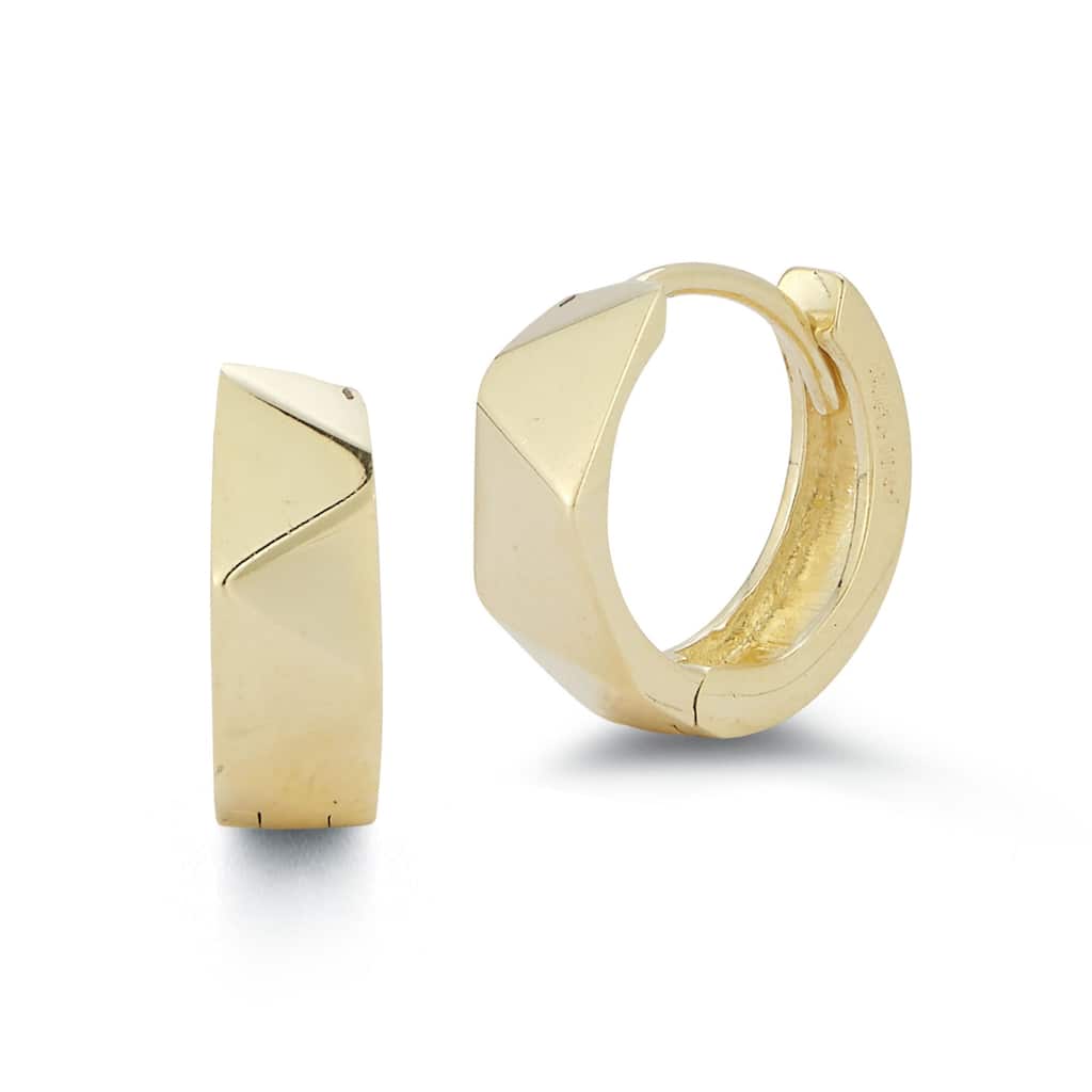 Soleil 14K Gold Angled Round Huggie Hoop Earrings