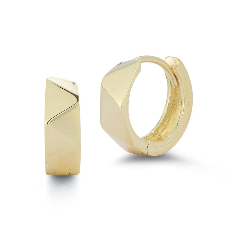 Soleil 14K Gold Angled Round Huggie Hoop Earrings