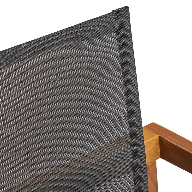 Roomfitters Set of 2 Outdoor Dining Chairs, Acacia Wood Frame with Breathable Black Mesh Seating, Teak