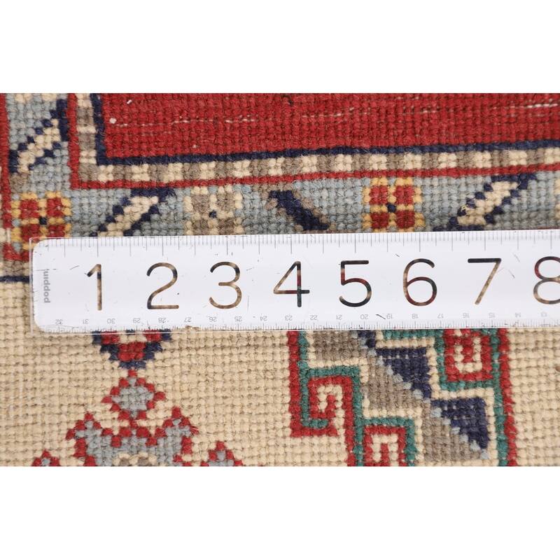 Kazak Oriental Area Rug Hand-Knotted Red Wool Carpet - 4'1" x 5'11"