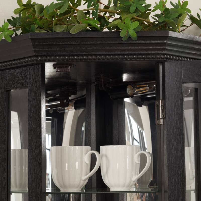 Lighted Corner Curio Cabinet - Glass Display Shelf with Tempered Glass Doors, Adjustable Shelving, and Included Bead Bulb