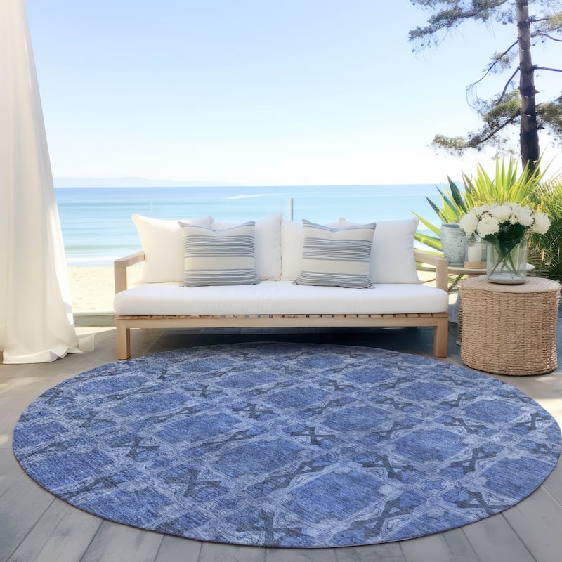 Machine Washable Indoor/ Outdoor Boho Medallions Chantille Rug - Denim - 8' x 8'