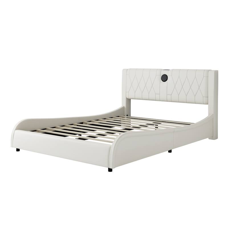 Queen Size Luxurious Faux Leather Platform Bed with Thickened Headboard