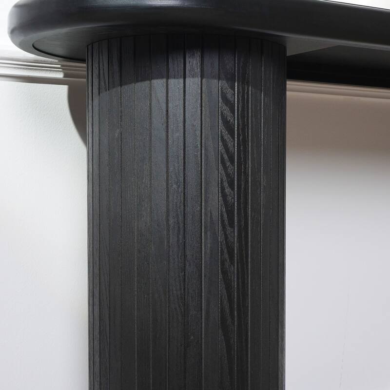 Entryway Accent Table Black Wooden Console Table, Distinct Column Pedestal Base Design with Vertical Ribbed Textured