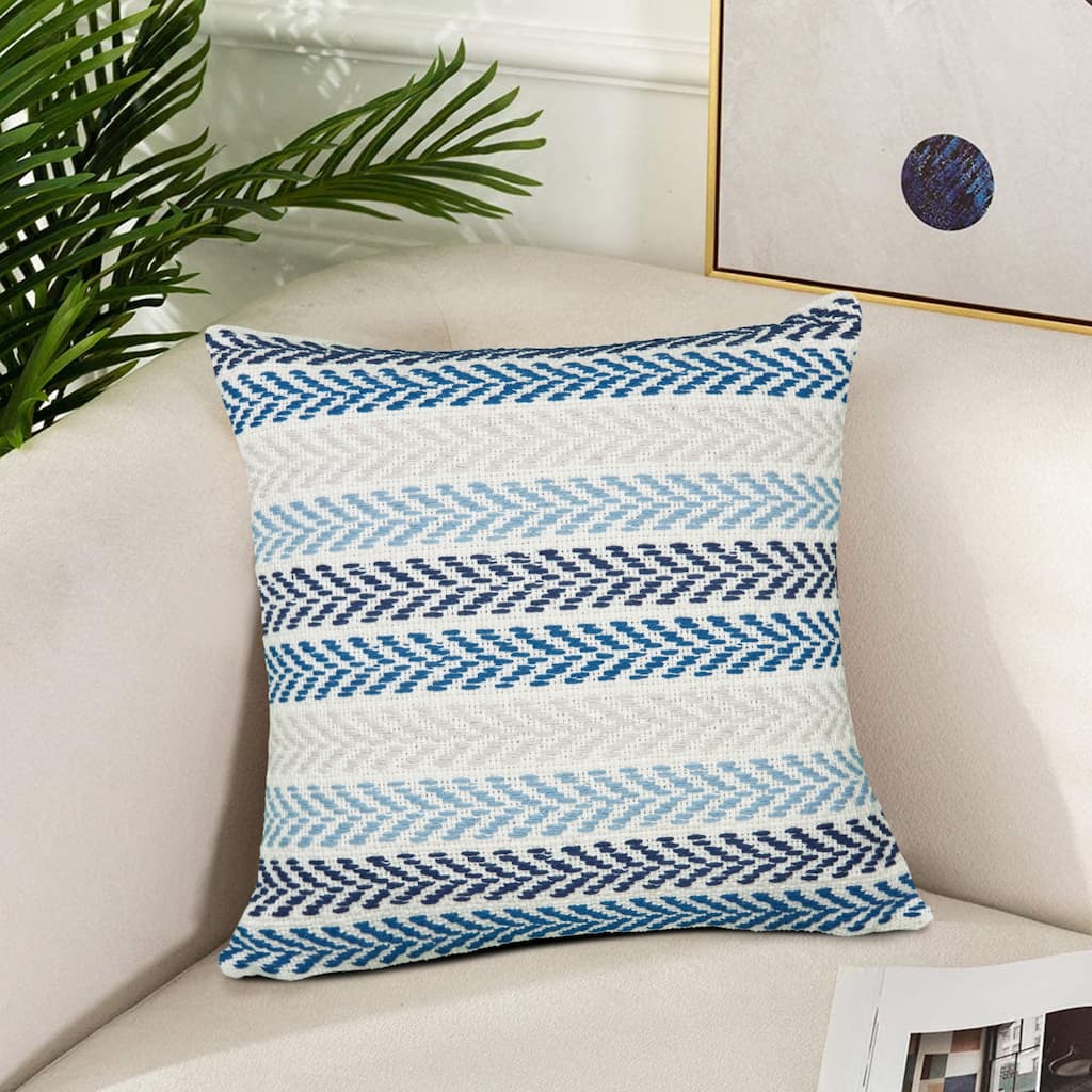 Handwoven Striped Chevron Square Throw Pillow Cover - 18" - Blue and Beige
