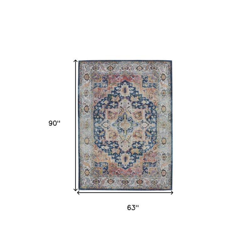 Power Loomed Distressed Floral Non Skid Area Rug - 90' X '63' X '0.5