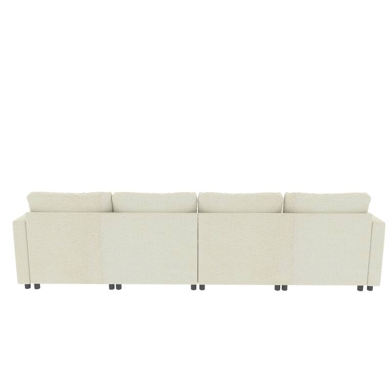 123.6" Chenille U-Shaped Sectional Sofa with Storage and Ottoman, 6-Seater