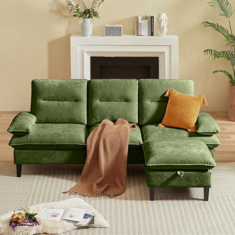 86.22" Chenille L Shaped Sofa With Ottoman